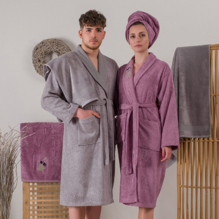 Set 4 prosoape si 2 halate de baie, Cotton Box, 3D - Damson, Grey [1]