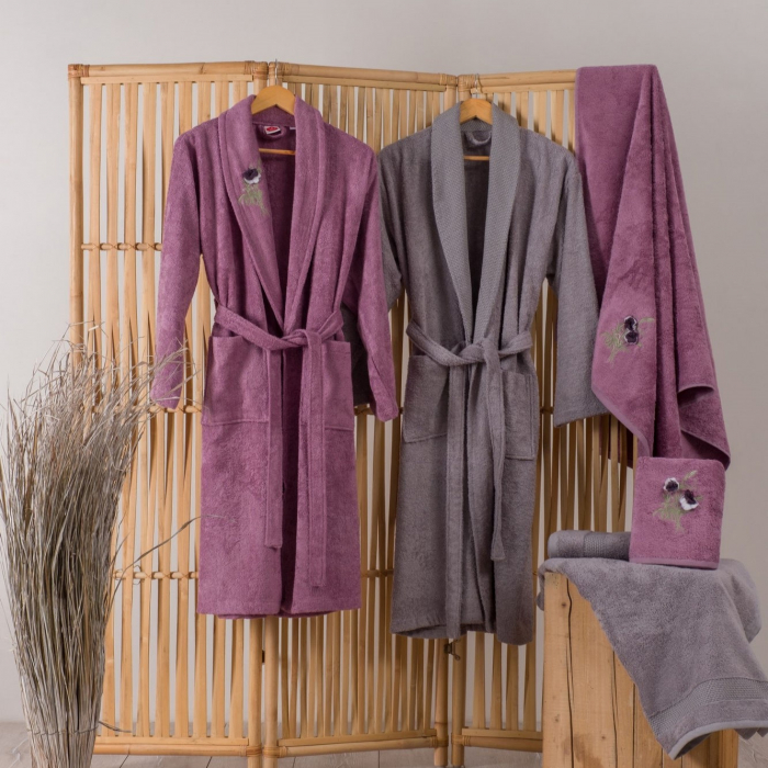 Set 4 prosoape si 2 halate de baie, Cotton Box, 3D - Damson, Grey [2]