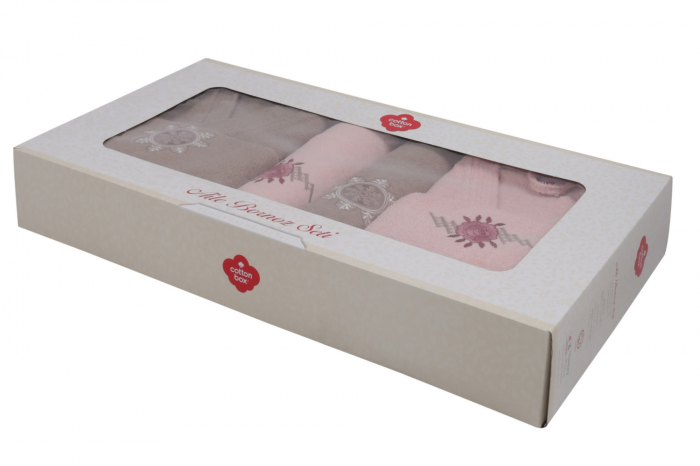 Set 4 prosoape si 2 halate de baie, Cotton Box, Nakıslı Aile - Powder, Beige V1 [7]