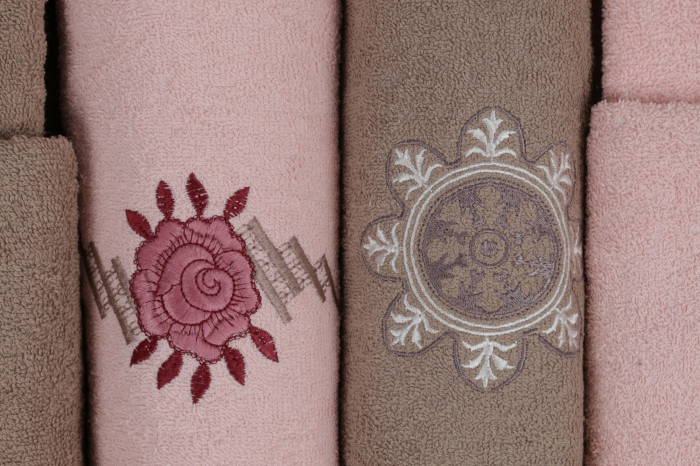 Set 4 prosoape si 2 halate de baie, Cotton Box, Nakıslı Aile - Powder, Beige V1 [6]