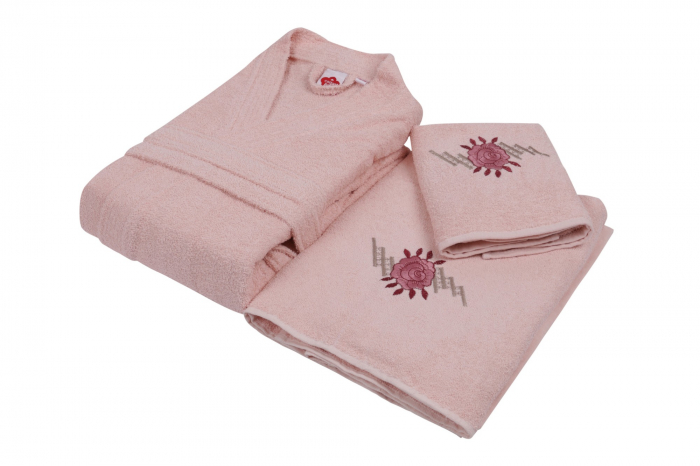 Set 4 prosoape si 2 halate de baie, Cotton Box, Nakıslı Aile - Powder, Beige V1 [3]