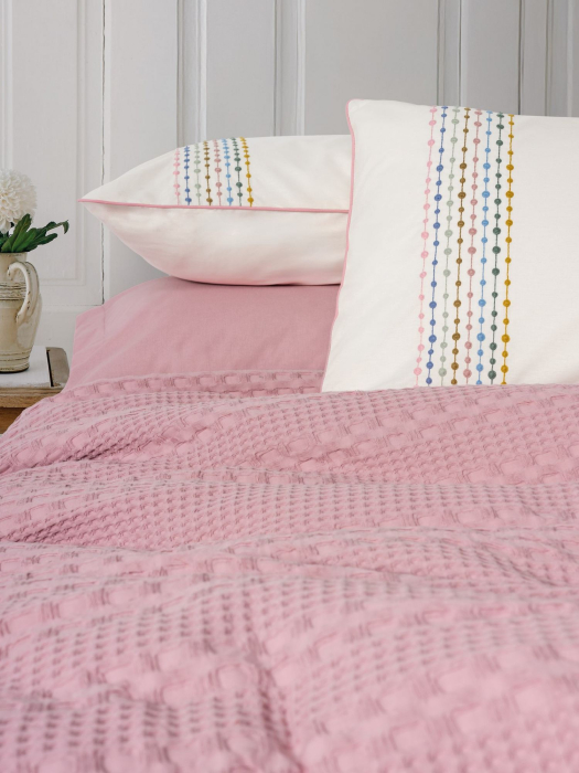 Set pique lenjerie și cuvertură, 4 piese, bumbac 100%, Cotton Box,  Pebble - Pink [2]