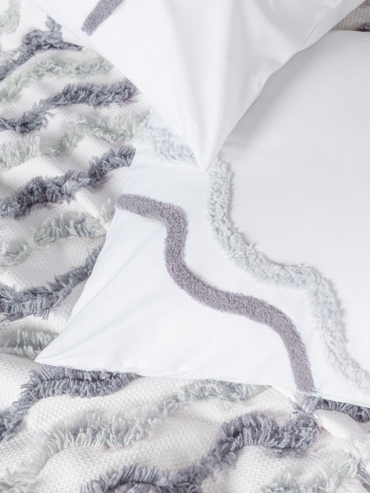 Set pique lenjerie și cuvertură, 4 piese, bumbac 100%, Cotton Box, Eldon - Grey [3]