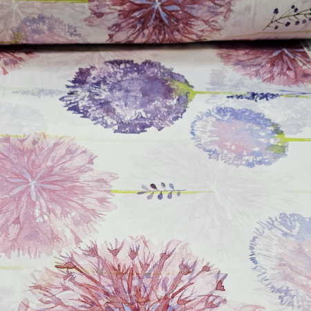 Bumbac dublu satinat alb cu papadii mov [1]