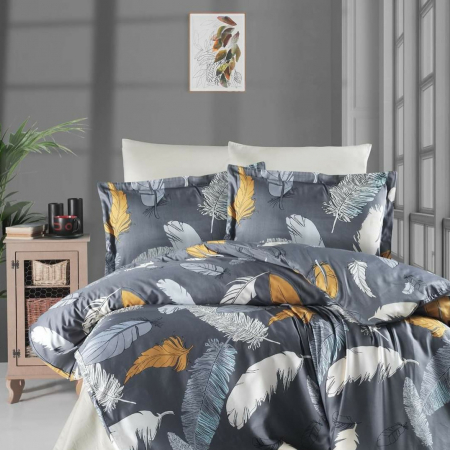 Bumbac dublu satinat gri cu pana aurie [4]