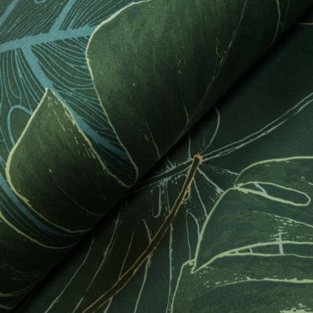 Materiale textile - Bumbac dublu satinat verde cu frunze
