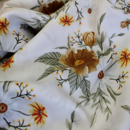 Bumbac dublu satinat alb cu flori galbene [2]