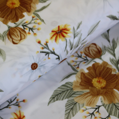 Bumbac dublu satinat alb cu flori galbene [0]