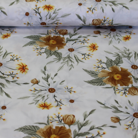 Bumbac dublu satinat alb cu flori galbene [1]
