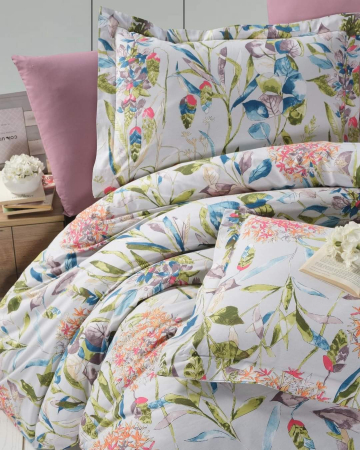 Bumbac dublu satinat mint cu flori si frunze [4]