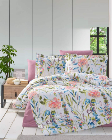 Bumbac dublu satinat mint cu flori si frunze [3]