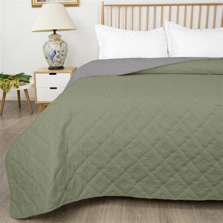 Cuverturi - Cuvertura de pat reversibila, Dilios, Arena, 160x220 - green/grey