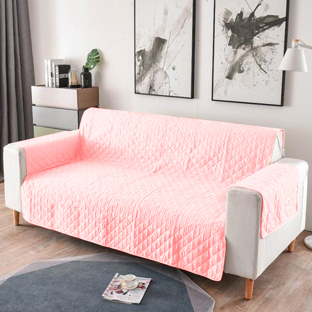 Pucioasa - Cuvertura matlasata canapea 3 locuri doua fete - roz pudra