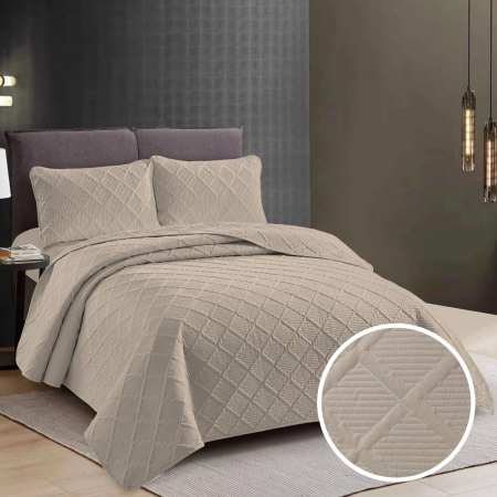 Cuverturi de pat - două persoane - Cuvertura pat dublu cu fete de perna, Ralex Pucioasa, 230x250cm, Crem