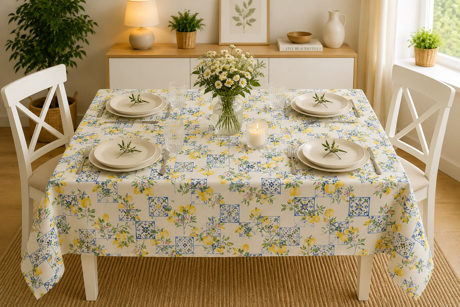 Fețe de masă - Fata de Masa Antimurdarire (Small Lemon) - Dimensiuni:: 120 cm x 160 cm