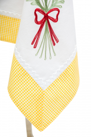 Față de masă brodată, bumbac 100%, 140x240cm, bordură galbenă [2]