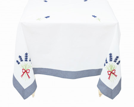 Față de masă brodată, bumbac 100%, 140x180cm, bordură albastră [0]