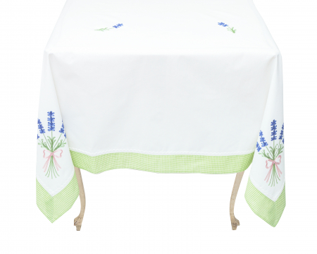 Față de masă brodată, bumbac 100%, 140x180cm, bordură verde [0]
