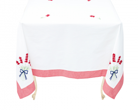 Față de masă brodată, bumbac 100%, 140x240cm, bordură roșie [0]