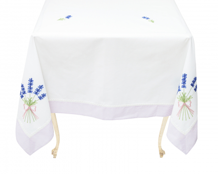 Față de masă brodată, bumbac 100%, 140x240cm, bordură lila [0]