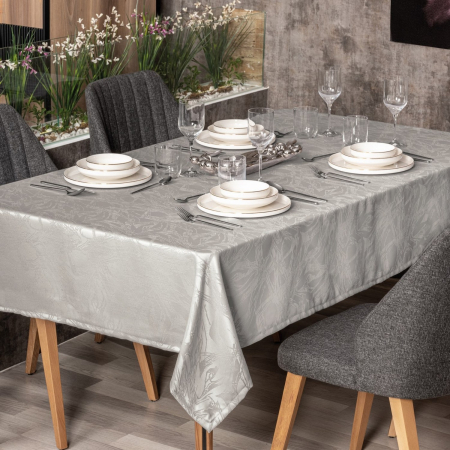 Fețe de masă - Față de masă jacquard, Cotton Box, Lavinia Gri, 155x160cm