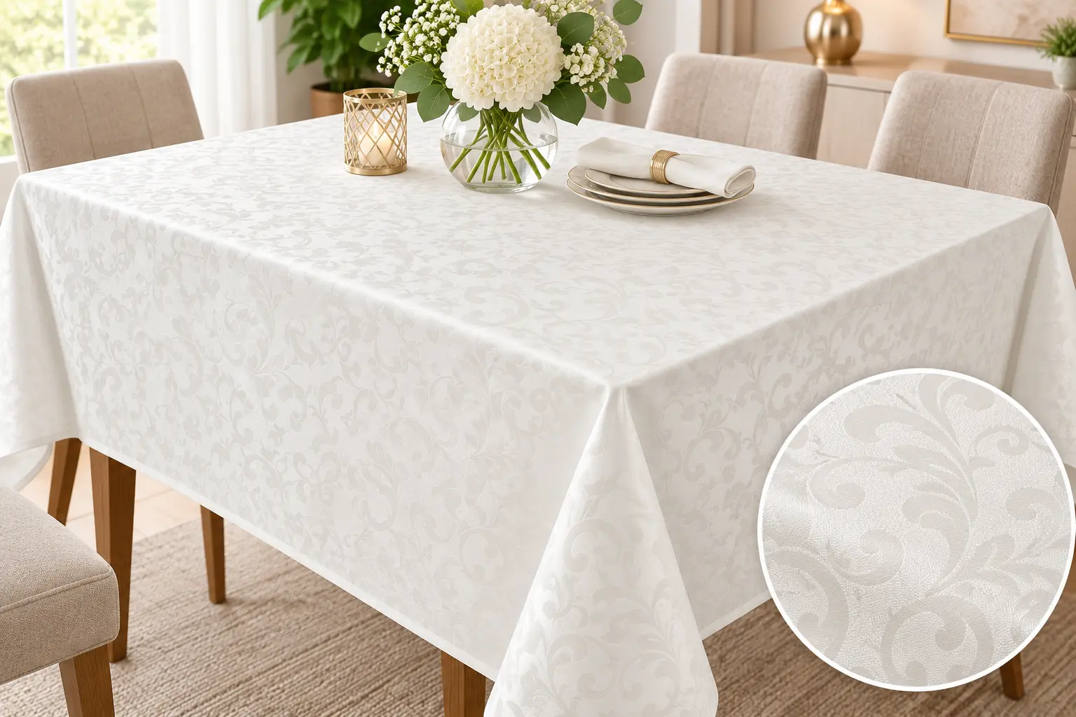 Fețe de masă - Fata de masa Satinata Elegant Floral (1) - Dimensiuni: 150x150cm