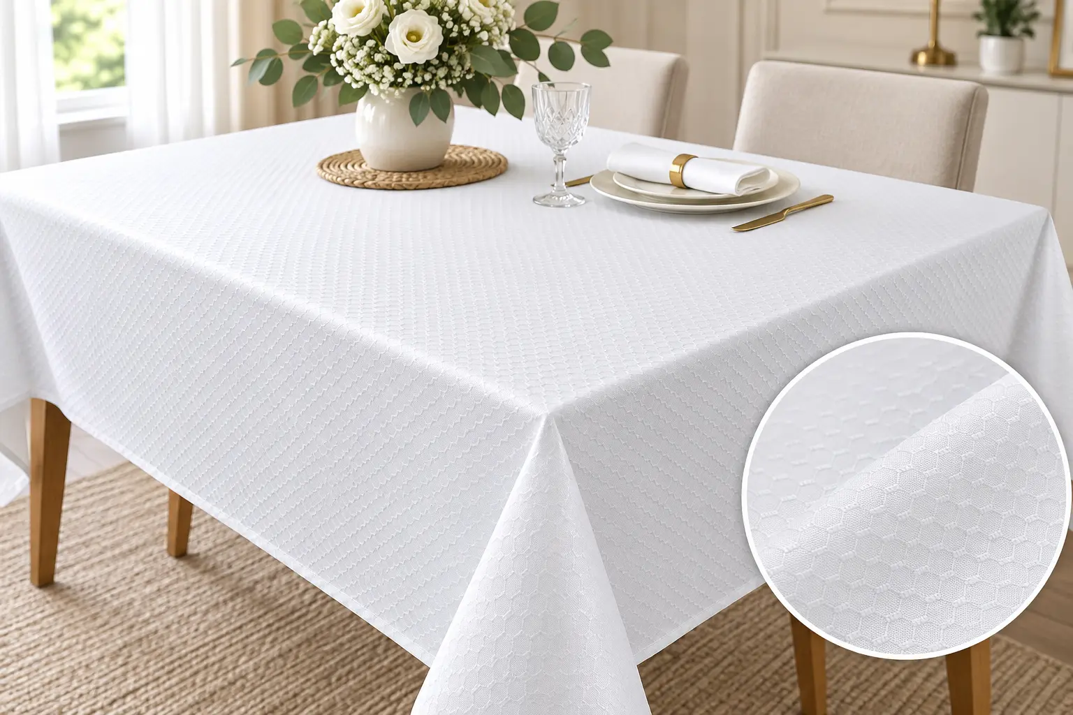 Fețe de masă - Fata de masa Satinata Elegant Floral (2) - Dimensiuni: 150x150cm