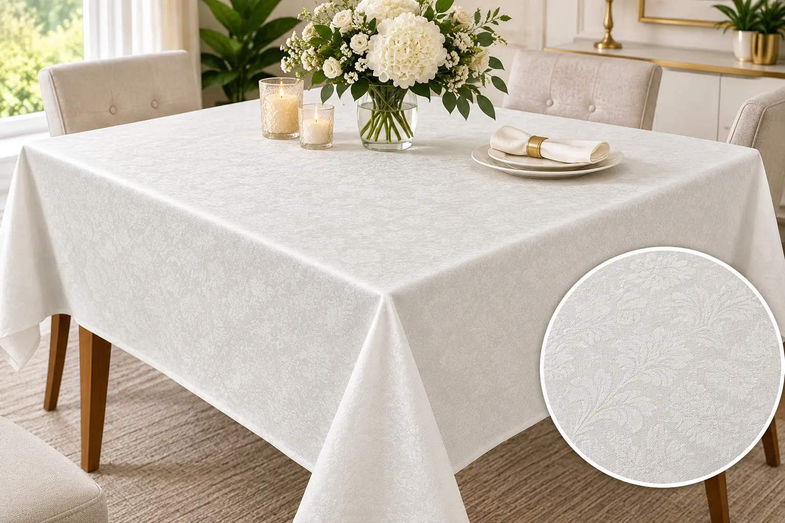 Fețe de masă - Fata de masa Satinata Elegant Floral (3) - Dimensiuni: 150x150cm