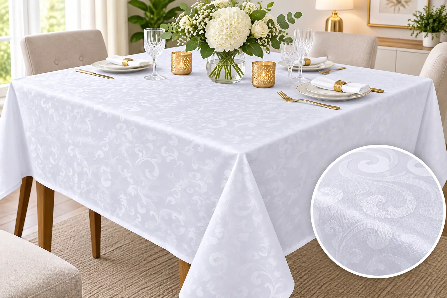 Fețe de masă - Fata de masa Satinata Elegant Floral (5) - Dimensiuni: 150x150cm