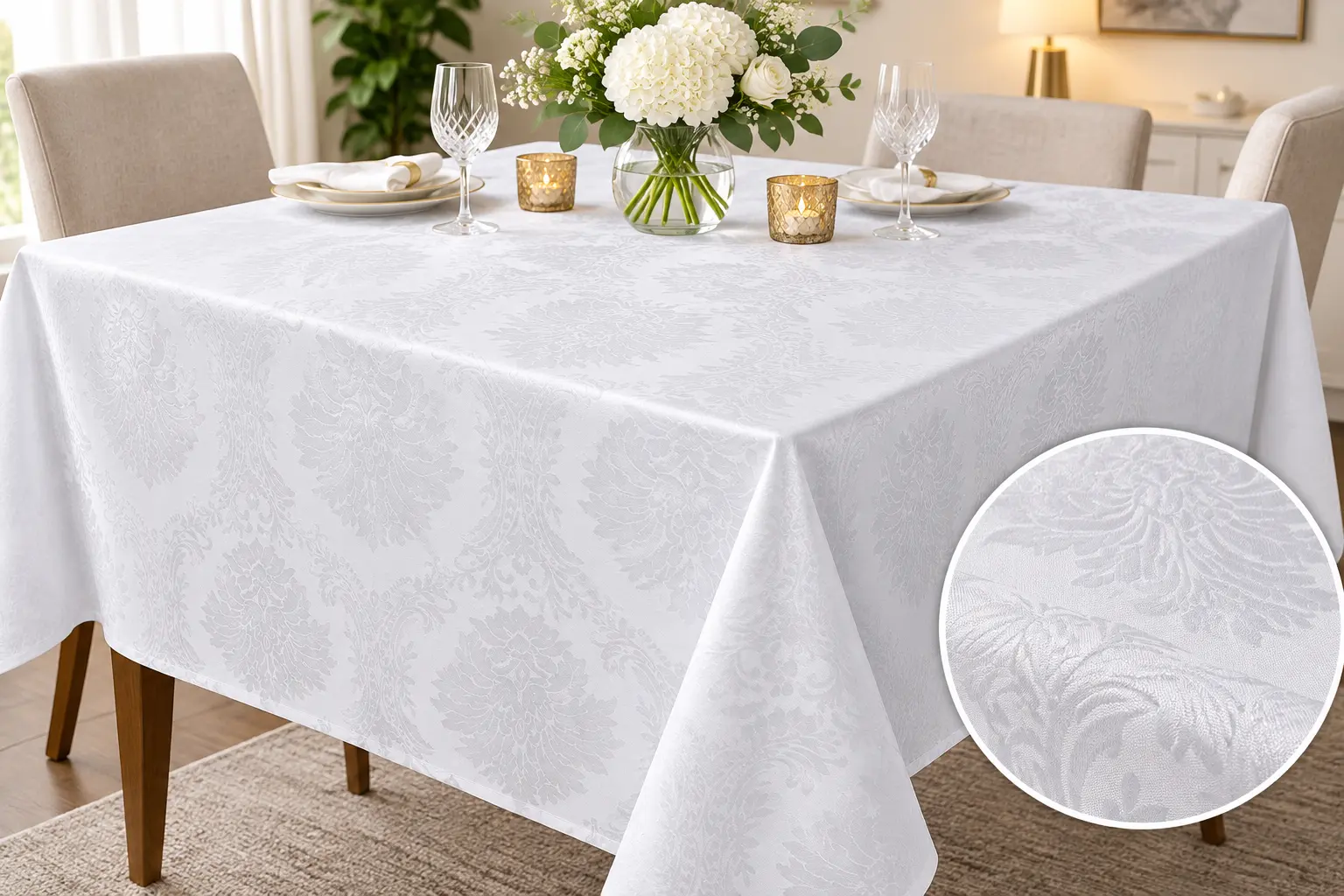 Fețe de masă - Fata de masa Satinata Elegant Floral (6) - Dimensiuni: 150x150cm