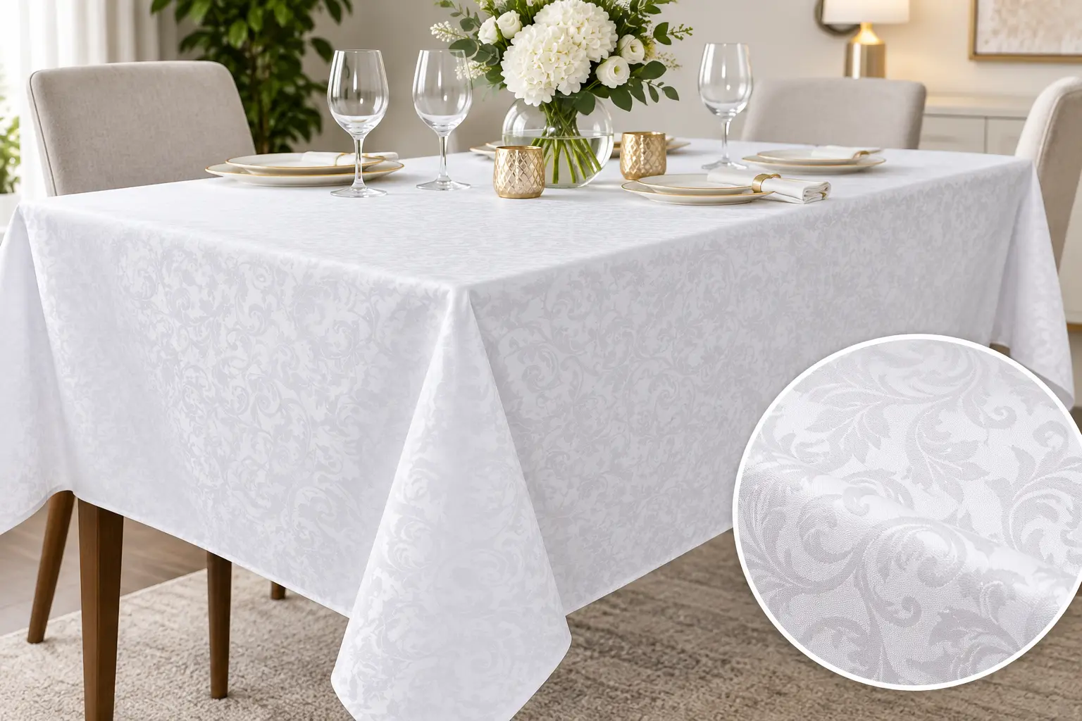 Fețe de masă - Fata de masa Satinata Elegant Floral (7) - Dimensiuni: 150x150cm