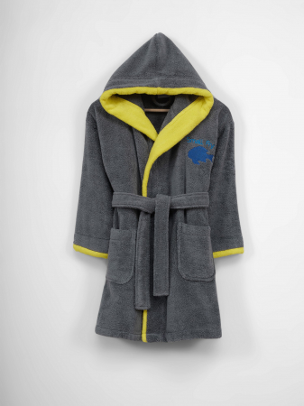 Halat de baie copii, bumbac 100%, Hobby Home, Boy - Grey Small Fish, 6-9 ani [0]