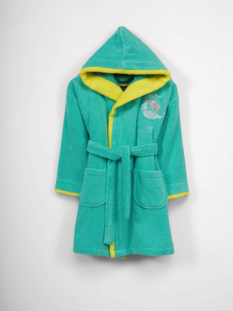 Halate de baie - Halat de baie copii, bumbac 100%, Hobby Home, Girl - Dark Water Green Kalp, 3-6 ani