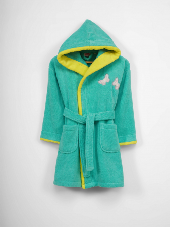 Halat de baie copii, bumbac 100%, Hobby Home, Girl - Dark Water Green Kelebek, 9-12 ani [0]