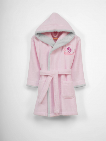 Halat de baie copii, bumbac 100%, Hobby Home, Girl - Pink Kalp, 6-9 ani [0]