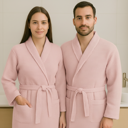 Baie - Halat de baie gofrat 100% Bumbac roz pudra - Marime: L/XL