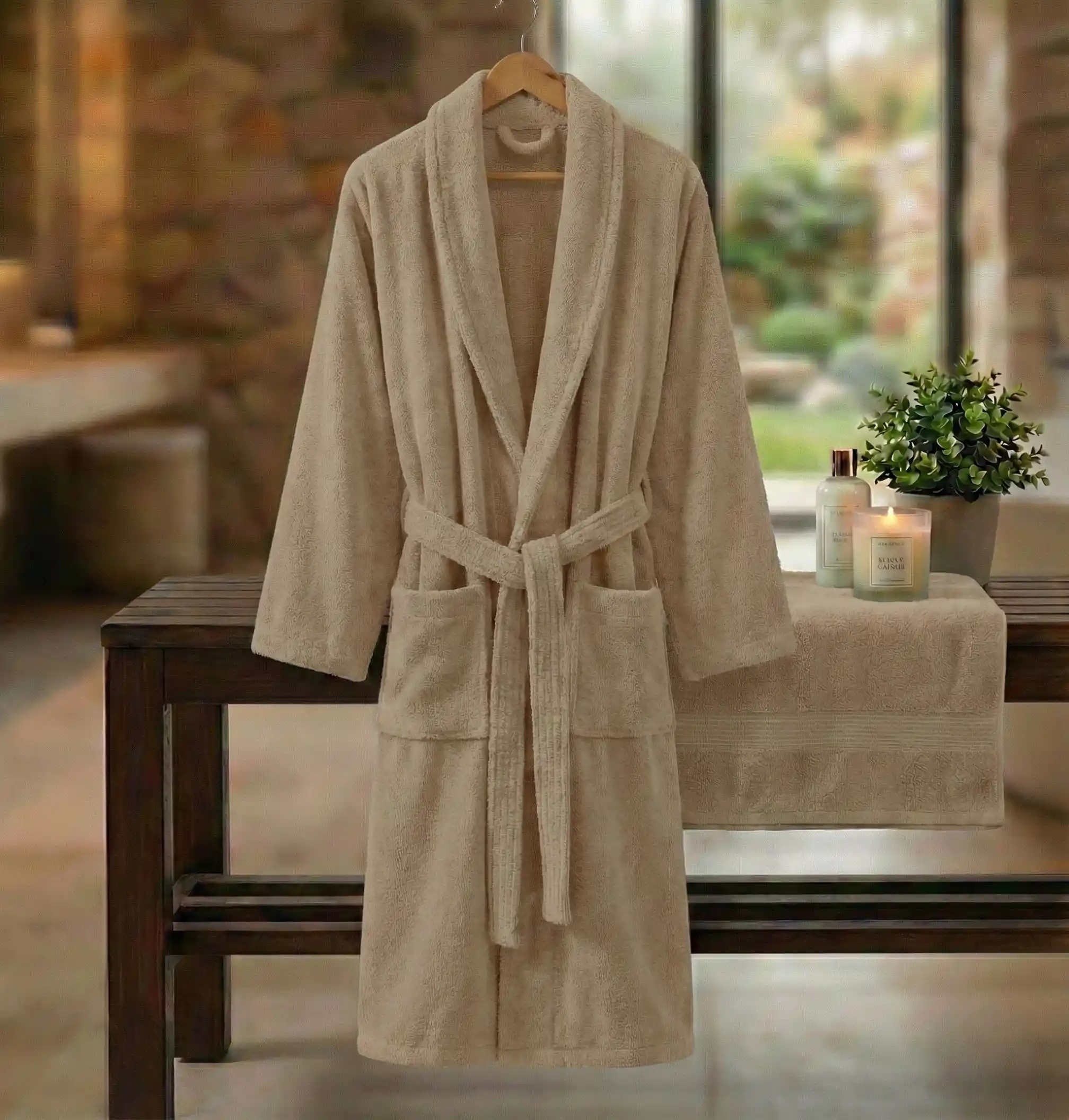 Pucioasa - HALAT DE BAIE VELUR 100% BUMBAC (CAPPUCINO) - XXL