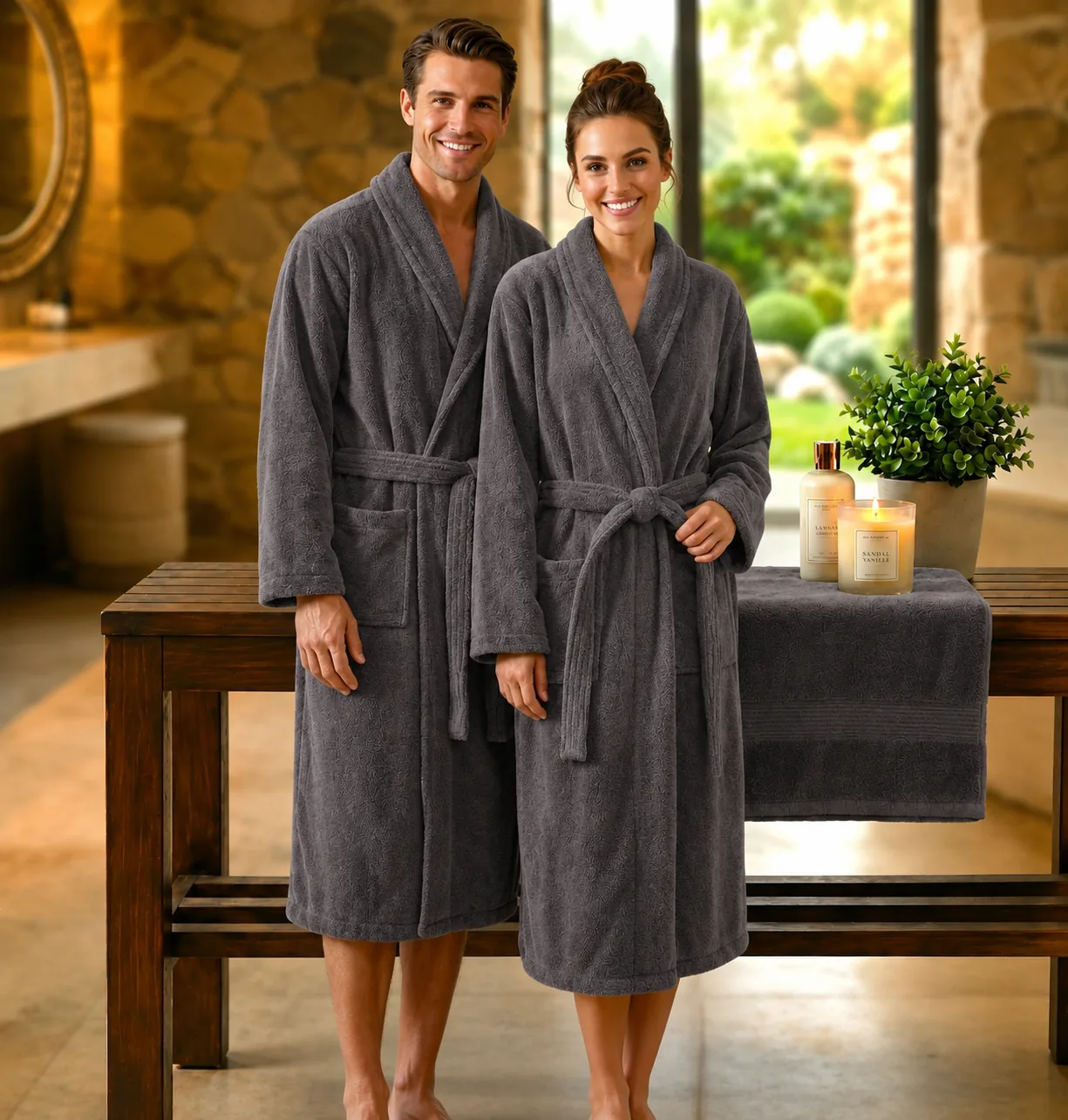 Halate de baie - HALAT DE BAIE VELUR 100% BUMBAC (Gray New) - Marime: L/XL