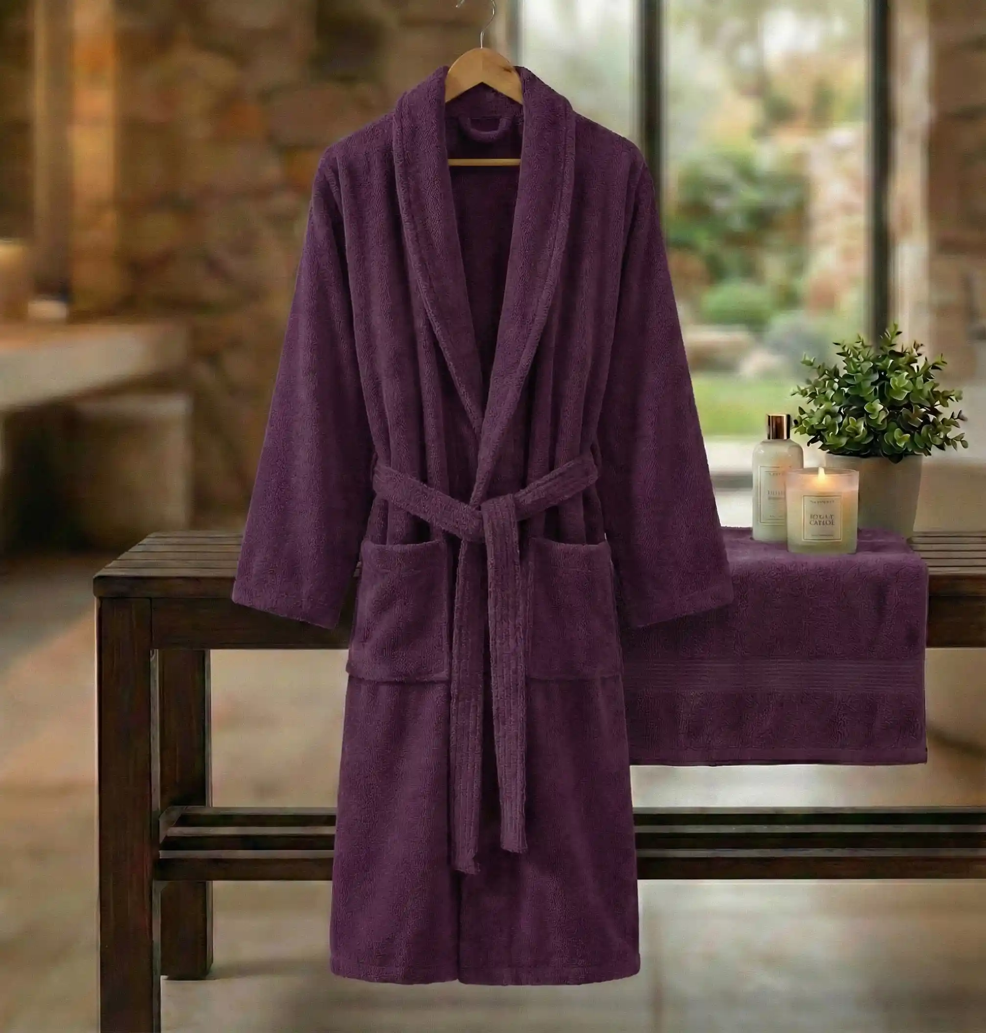 Pucioasa - HALAT DE BAIE VELUR 100% BUMBAC (MOV) - XXL