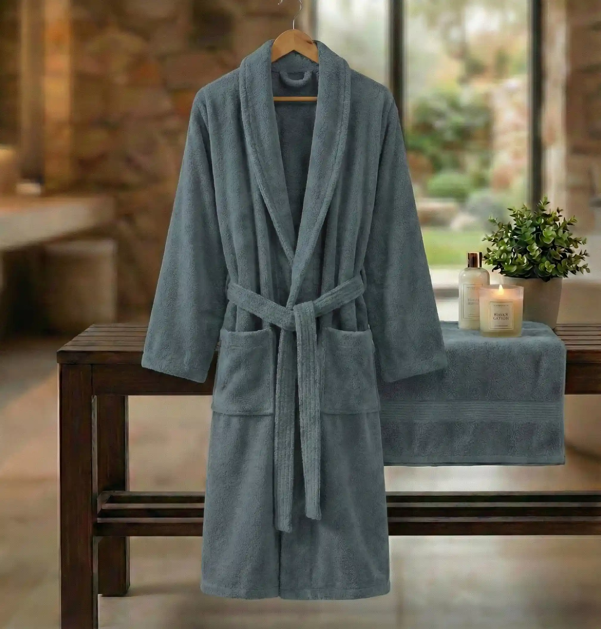 Pucioasa - HALAT DE BAIE VELUR 100% BUMBAC - XXL (GRI) - L/XL