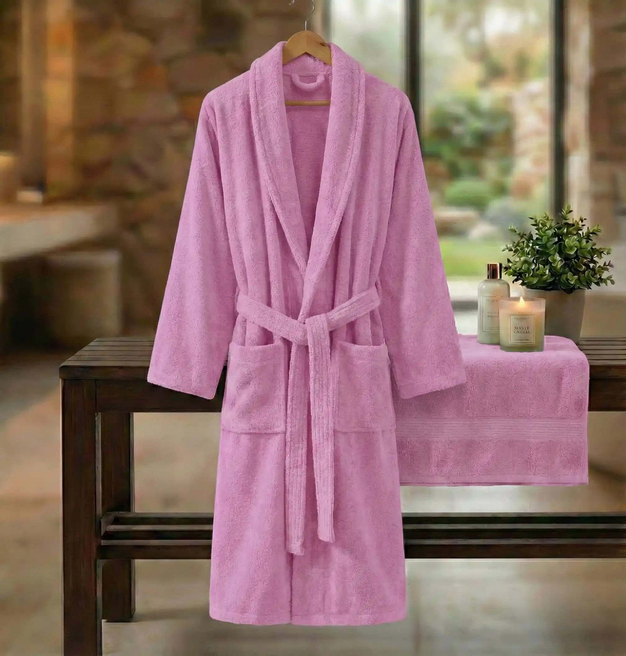 Pucioasa - HALAT DE BAIE VELUR 100% BUMBAC - XXL (LILA) - L/XL