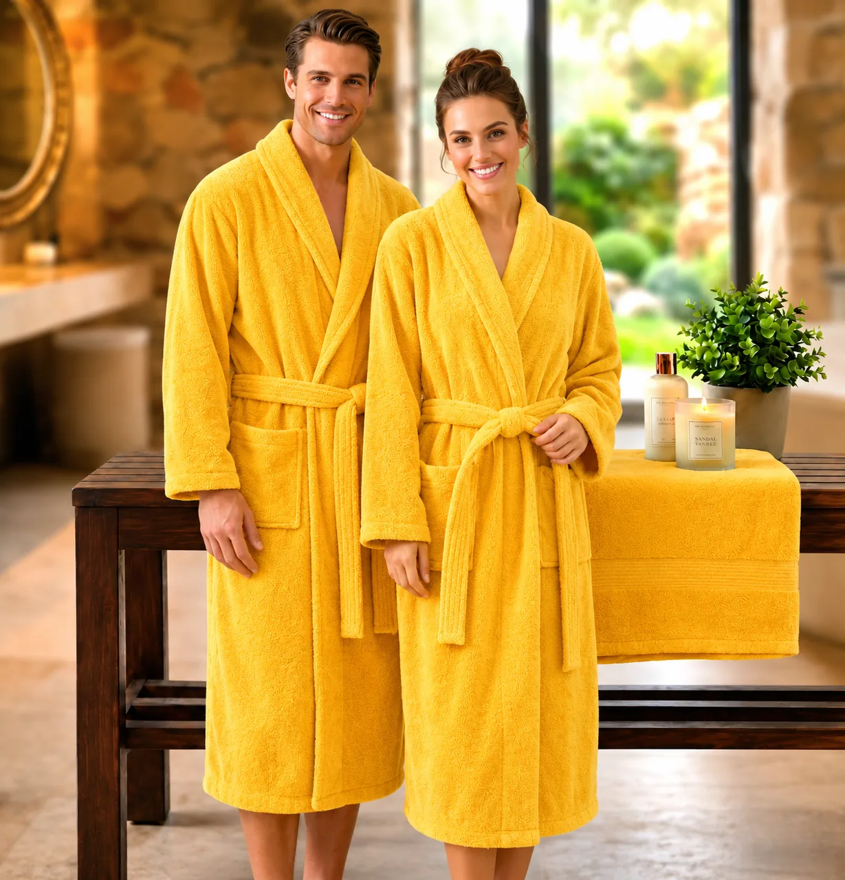 Halate de baie - HALAT DE BAIE VELUR 100% BUMBAC (Yellow Int) - Marime: L/XL