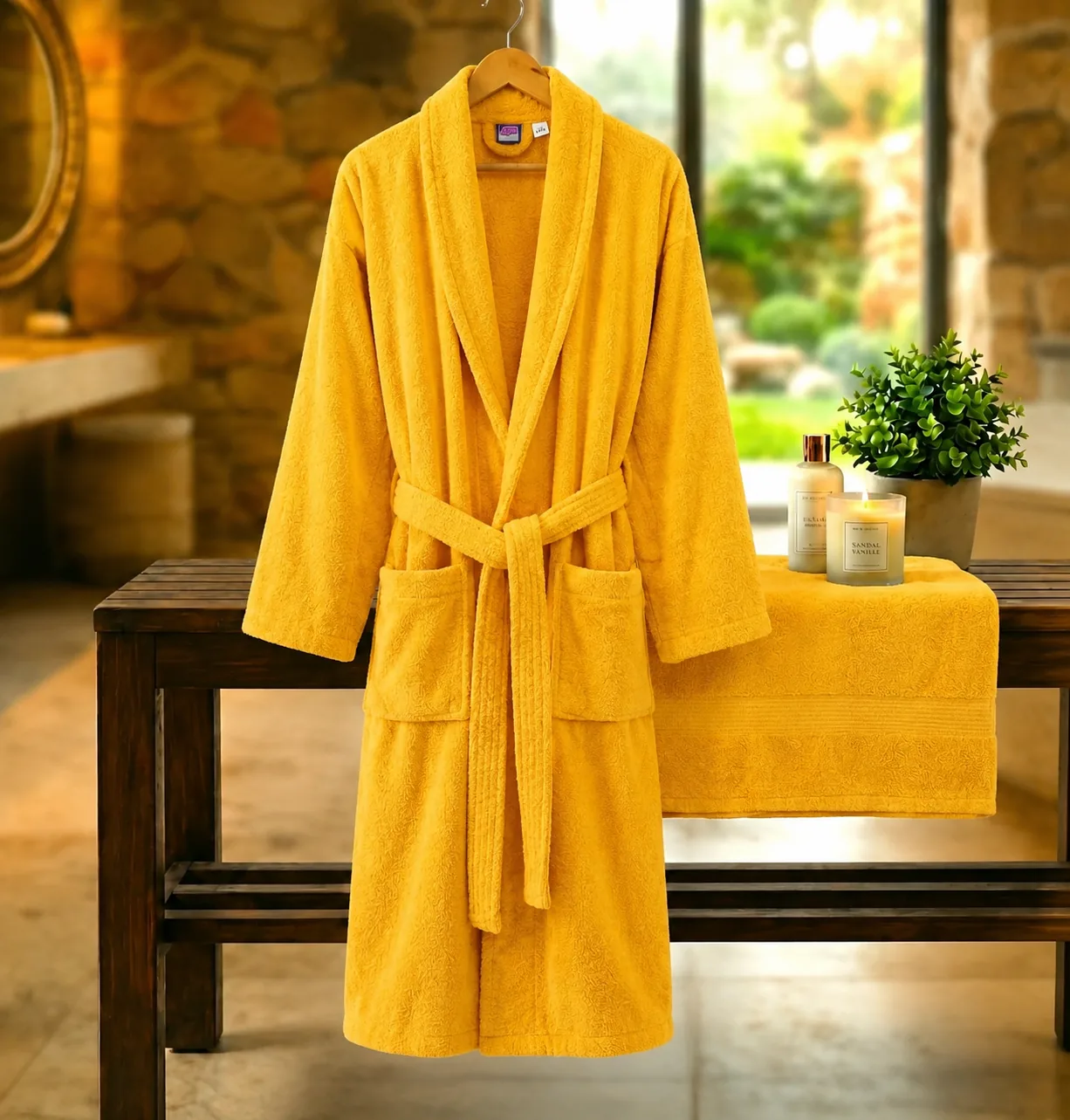 HALAT DE BAIE VELUR 100% BUMBAC (Yellow Int) - Marime: L/XL [1]