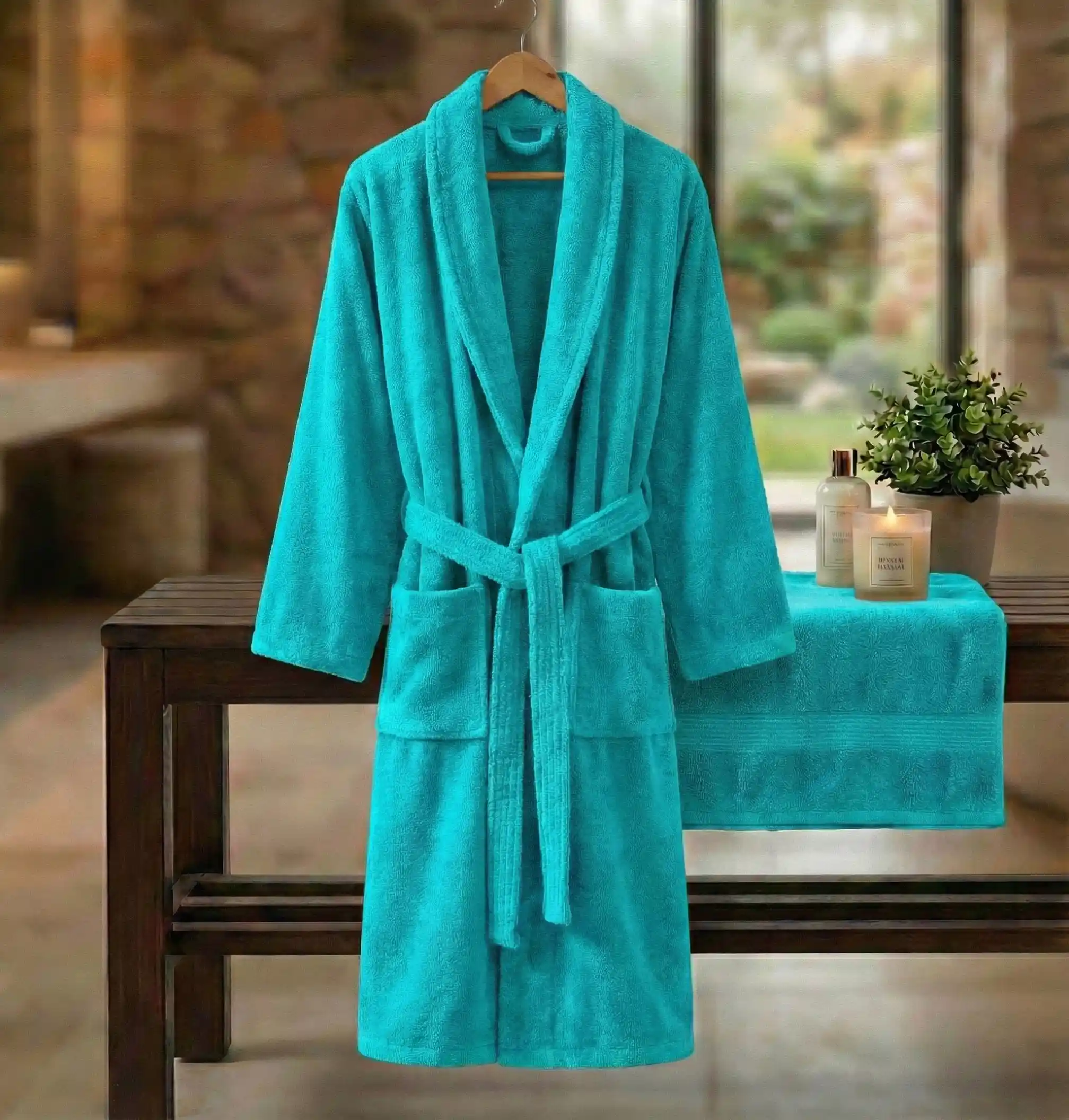 Pucioasa - HALAT DE BAIE VELUR100% BUMBAC - XXL (TURCOAZ) - L/XL