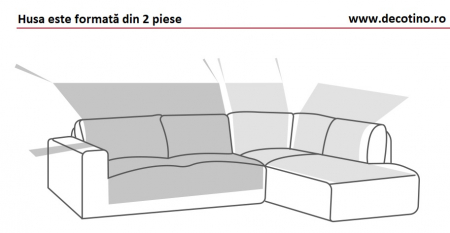 Husa coltar 2 piese, tip L cu sezlong, Belmarti, Geo Teflon, Gri inchis - Dreapta [1]