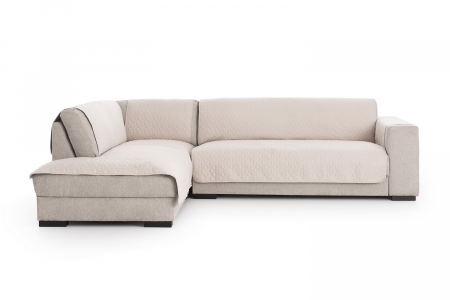Huse canapele - Husa coltar 2 piese, tip L cu sezlong, Belmarti, Geo Teflon, Beige - Stanga