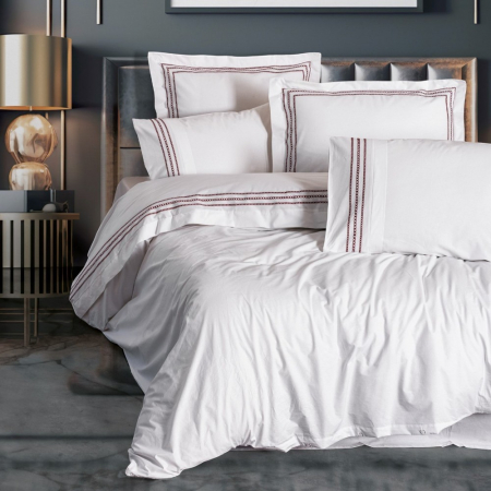 Lenjerii bumbac satin Premium - Lenjerie de pat brodată, 6 piese, bumbac 100%, Cotton Box, Helya
