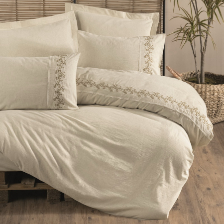 Lenjerii bumbac satin Premium - Lenjerie de pat brodata, 6 piese, bumbac si in, Cotton Box, Daria