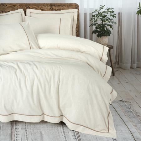 Lenjerii bumbac satin Premium - Lenjerie de pat brodata, 6 piese, bumbac si in, Cotton Box, Banded - Brown