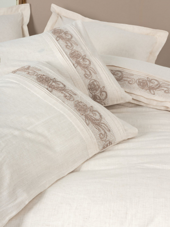 Lenjerie de pat brodata, 6 piese, bumbac si in, Cotton Box, Floro [1]